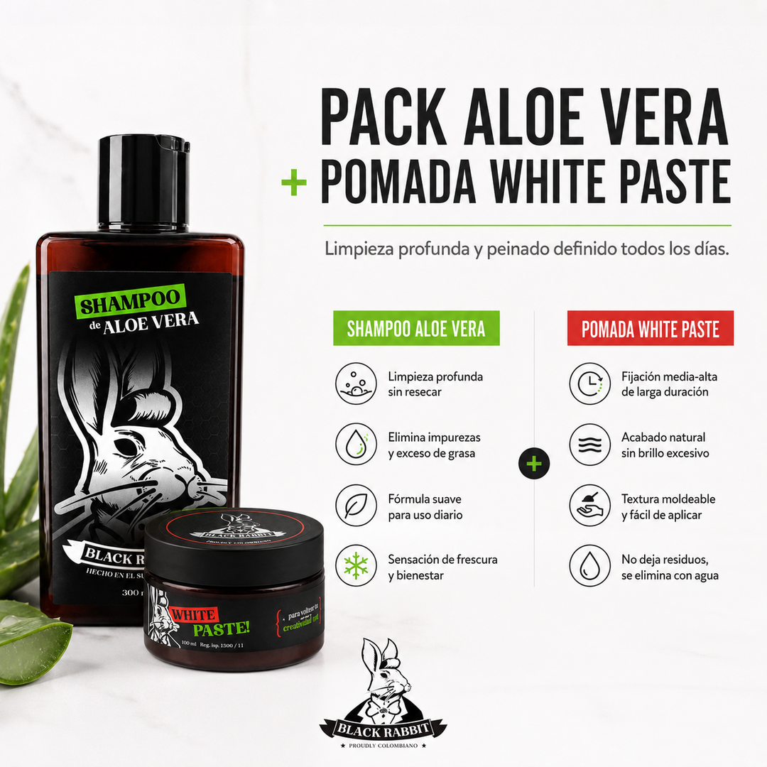 Pack Shampoo Aloe Vera + Pomada White Paste (Para 1 mes)