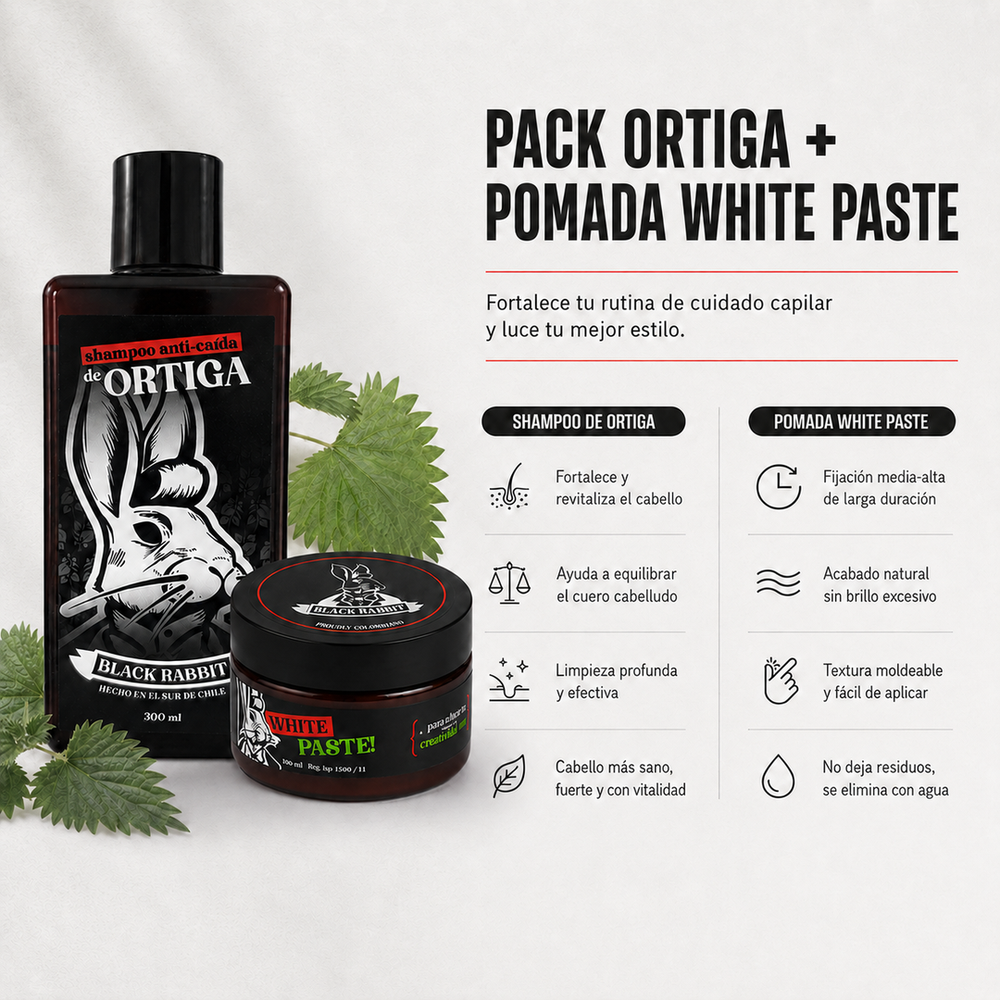 Pack Shampoo de Ortiga + Pomada White Paste